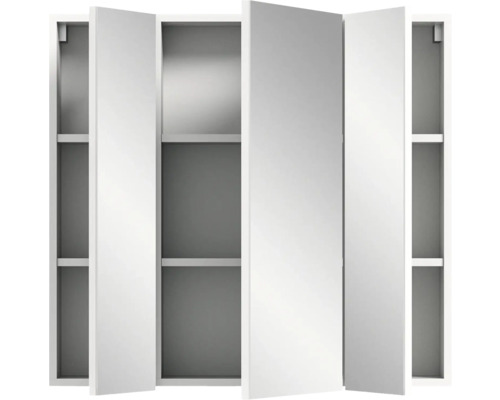 Otvorená zrkadlová skrinka s policami