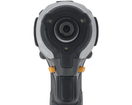 Detail akumulátorového rázového uťahovača s držiakom bitov a integrovanými LED svetlami.