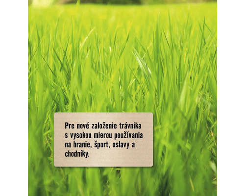 Trávnik pre nové založenie s vysokou mierou používania na hranie, šport, oslavy a chodníky.