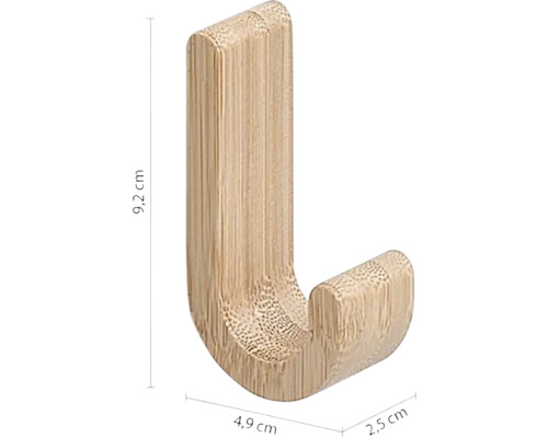 Samostatný vešiak na šaty z bambusu s rozmermi 9,2 cm na výšku, 4,9 cm na šírku a 2,5 cm do hĺbky.