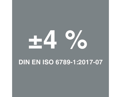 Symbol: Odchýlka plus mínus 4 percentá podľa DIN EN ISO 6789-1:2017-07