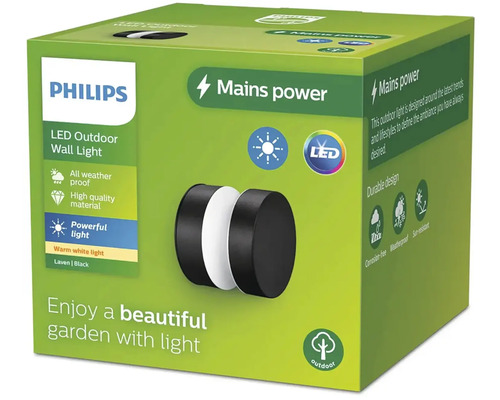Balenie vonkajšieho nástenného LED svietidla Philips Laven v čiernej farbe