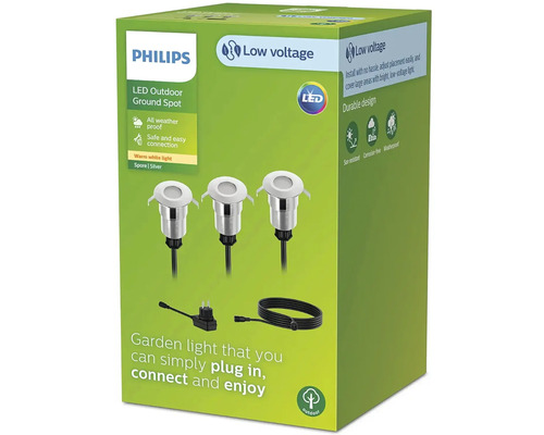 Sada vonkajších LED zemných reflektorov Philips v balení