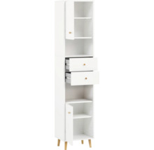Biela kúpeľňová skrinka s policami a zásuvkami
