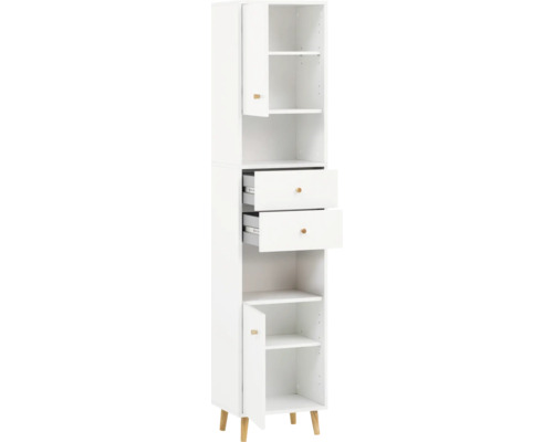 Biela kúpeľňová skrinka s policami a zásuvkami