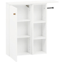 Biela kúpeľňová skrinka s policami a otvorenými dverami