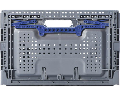 Sivá skladacia plastová krabica s modrými detailmi na prepravu a skladovanie