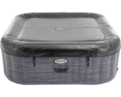 Zakrytá vírivka s kamenným dekorom a logom Intex