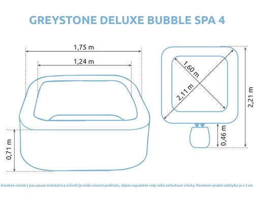 Rozmerový nákres vírivky Greystone Deluxe Bubble Spa 4