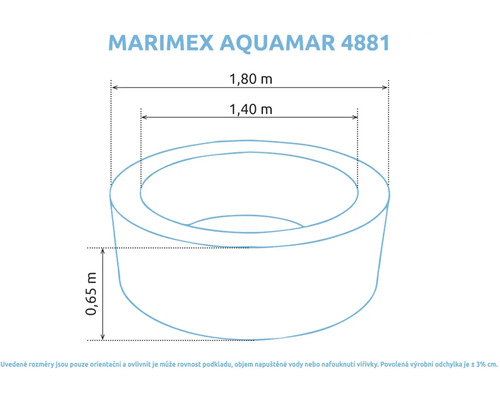 Rozmery Marimex Aquamar 4881: dĺžka 1,80 metra, šírka 1,40 metra a výška 0,65 metra