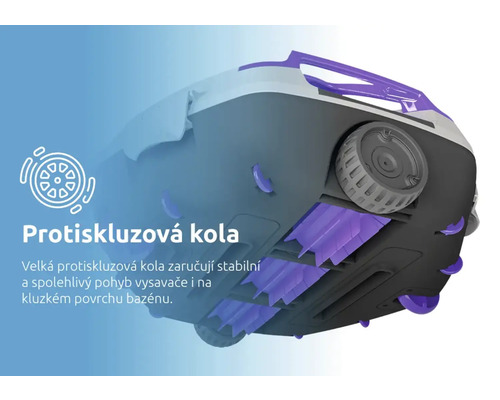 Detail protišmykových kolies bazénového vysávača pre bezpečný pohyb