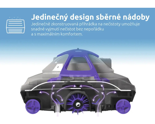 Ilustrácia dizajnu bazénového vysávača so zberom nečistôt