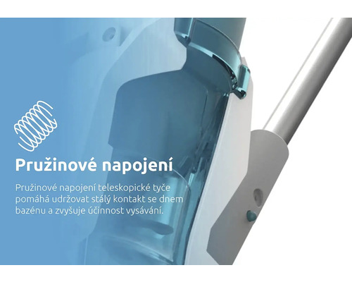 Pružinové pripojenie teleskopickej tyče na udržanie kontaktu so dnom bazéna