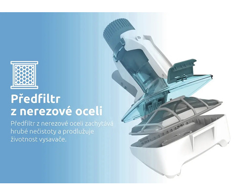 Detailný pohľad na predfilter vysávača z nehrdzavejúcej ocele