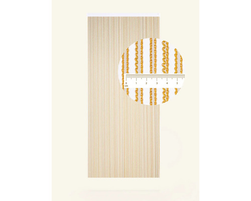 Dekoratívny šnúrkový záves so špirálovým efektom a detailným záberom s centimetrovou stupnicou