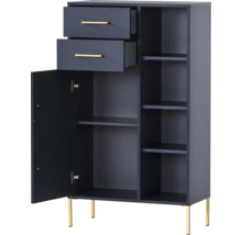 Skrinka s dvomi zásuvkami, jednými dvierkami a policami