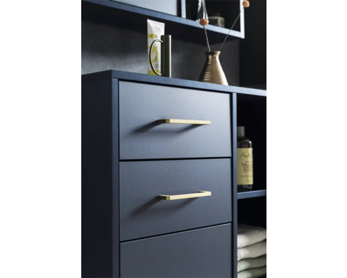 Kúpeľňová skrinka so zásuvkami a zlatými úchytkami