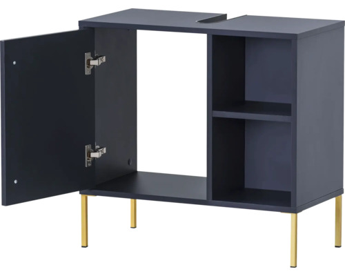 Skrinka pod umývadlo s otvorenými dvierkami a policami