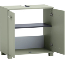 Skrinka pod umývadlo s dvomi otvorenými dvierkami a jednou policou