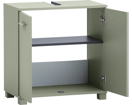 Skrinka pod umývadlo s dvomi otvorenými dvierkami a jednou policou