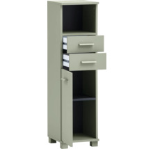 Kúpeľňová skrinka s dvomi zásuvkami, otvorenou priehradkou a dvierkami