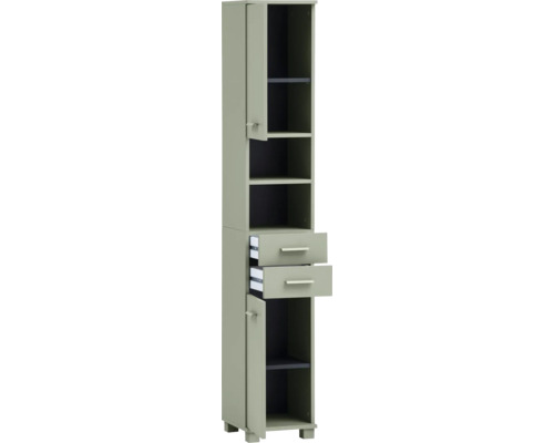 Vysoká skrinka so zásuvkami a policami do kúpeľne