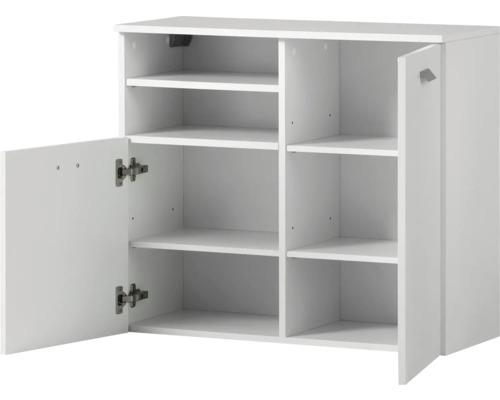 Biely botník s policami a dverami