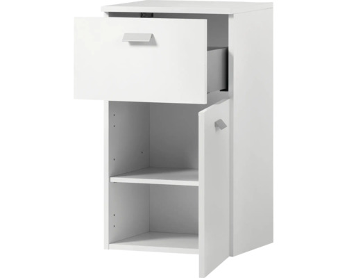 Biela kúpeľňová skrinka so zásuvkou a dverami