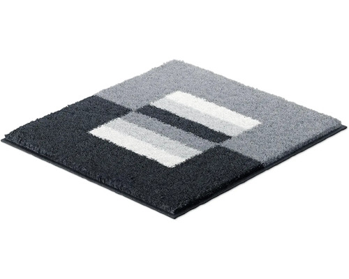 Štvorcový kúpeľňový koberec s geometrickým vzorom v odtieňoch sivej