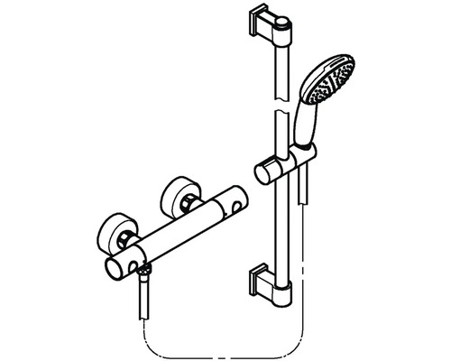 Sprchová armatúra s tyčou a ručnou sprchou ako schematický nákres
