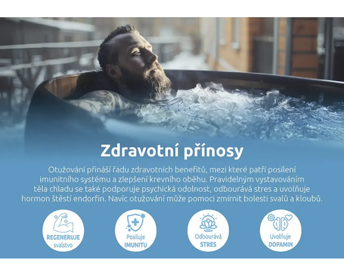 Muž relaxuje v ľadovom kúpeli, ilustrácia zdravotných výhod ľadových kúpeľov
