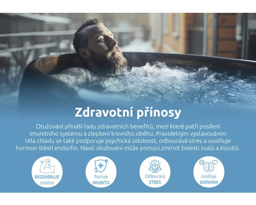 Muž relaxuje v ľadovom kúpeli: Zdravotné výhody terapie chladom.