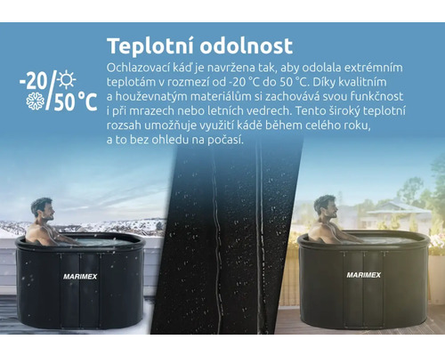 Ochladzovacia kaď s teplotnou odolnosťou od mínus 20 stupňov do 50 stupňov Celzia a logom Marimex.