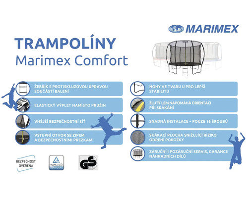 Trampolína Marimex Comfort s bezpečnostnými prvkami a logami