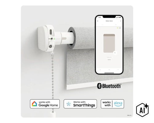 Inteligentný motor na rolety pre dodatočnú montáž na retiazkové ovládanie, ovládateľný cez aplikáciu, kompatibilný s Google Home, SmartThings a Alexa. (Image AI modified or generated)