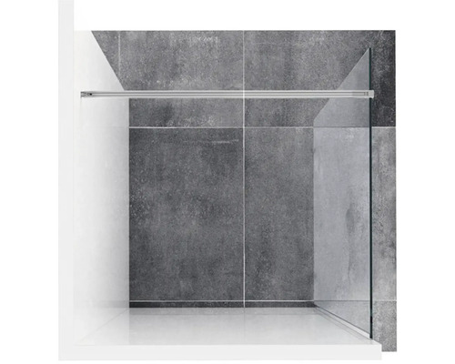 Sprchová zástena s posuvnými dverami pred sivou stenou