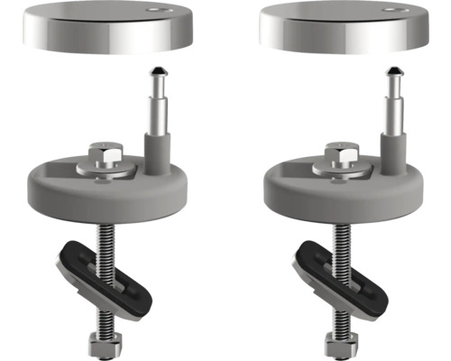 Dve upevnenia WC sedadla so skrutkami a krycími krytkami