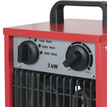 Detailný pohľad na ohrievač s nastavením výkonu a regulátorom teploty