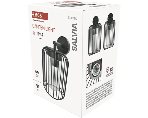 Záhradné svietidlo Emos Salvia, kovové puzdro, stupeň krytia IP44, objímka E27, dodávka bez žiarovky