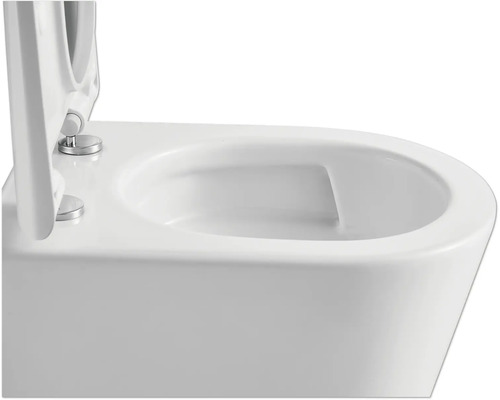 Detailný pohľad na závesné WC s otvoreným záchodovým vekom.