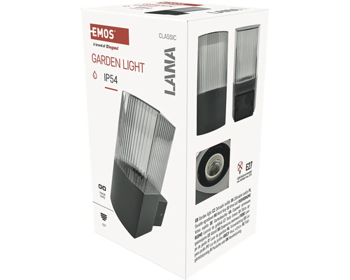 Balenie záhradného svietidla Emo s kovovým telom a stupňom krytia IP54