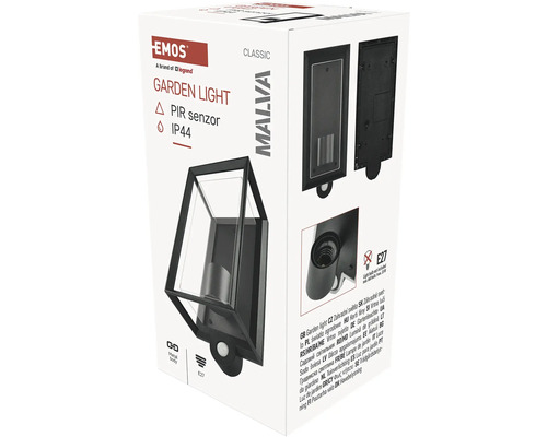 Balenie záhradného svetla EMOS Malva s PIR senzorom a krytím IP44