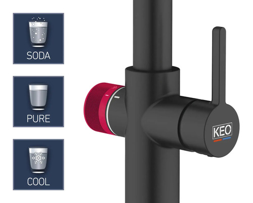 Batéria s možnosťami Sóda, Čistá a Chladná a logom Keo