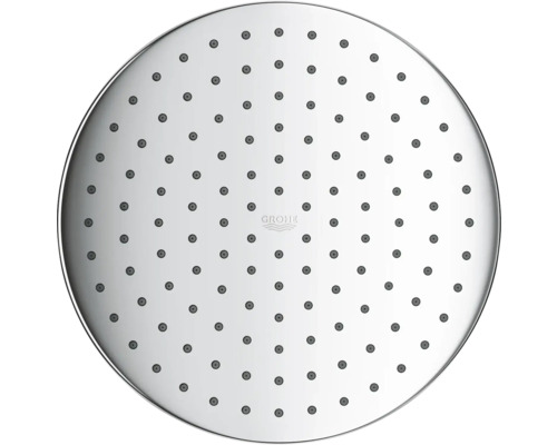 Okrúhla sprchová hlavica s vodnými tryskami a logom Grohe