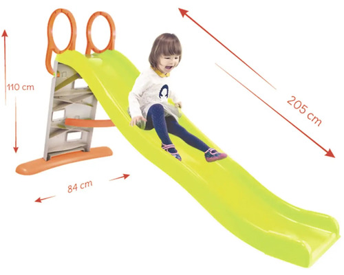 Detská šmýkačka s rozmermi 110 cm výška, 84 cm šírka a 205 cm dĺžka