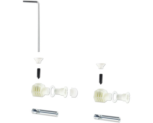 Montážna súprava nábytkových konektorov s imbusovým kľúčom, skrutkami a plastovými dielmi