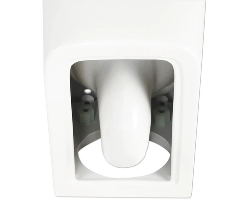 Detailný pohľad na bielu WC misu s upevňovacími prvkami