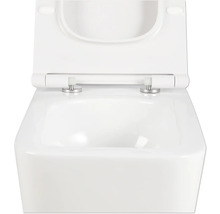 Biele závesné WC s hlbokým splachovaním, otvoreným splachovacím kruhom a WC sedadlom