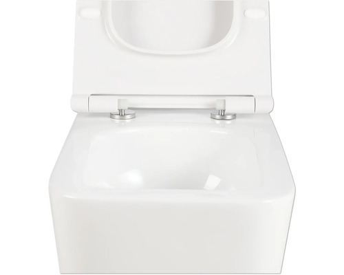 Biele závesné WC s hlbokým splachovaním, otvoreným splachovacím kruhom a WC sedadlom