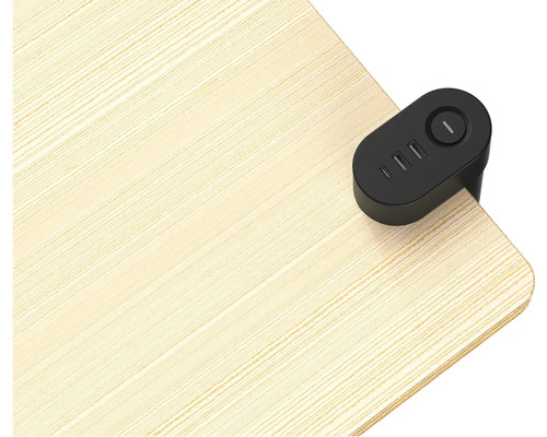 Drevená doska stola s čiernou USB nabíjacou stanicou